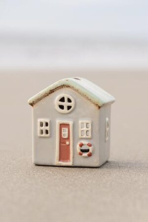 Haus f/Teelicht *GRAU MIT MINTGRÜNEM DACH* Ib Laursen