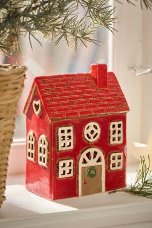 Haus f/Teelicht *Rotes Dach/ RUNDBOGENTÜR* Ib Laursen