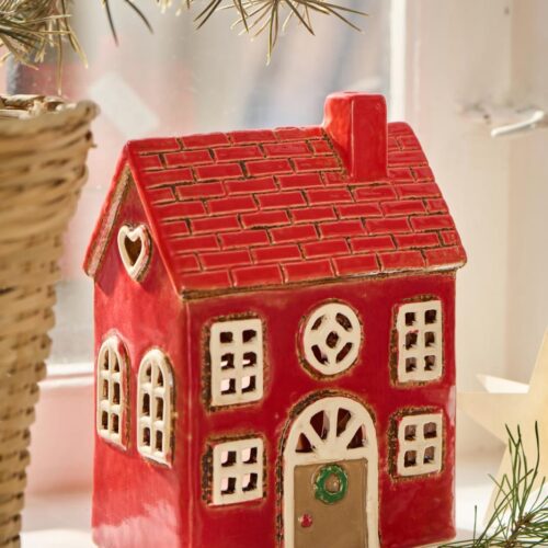 Haus f/Teelicht *Rotes Dach/ RUNDBOGENTÜR* Ib Laursen